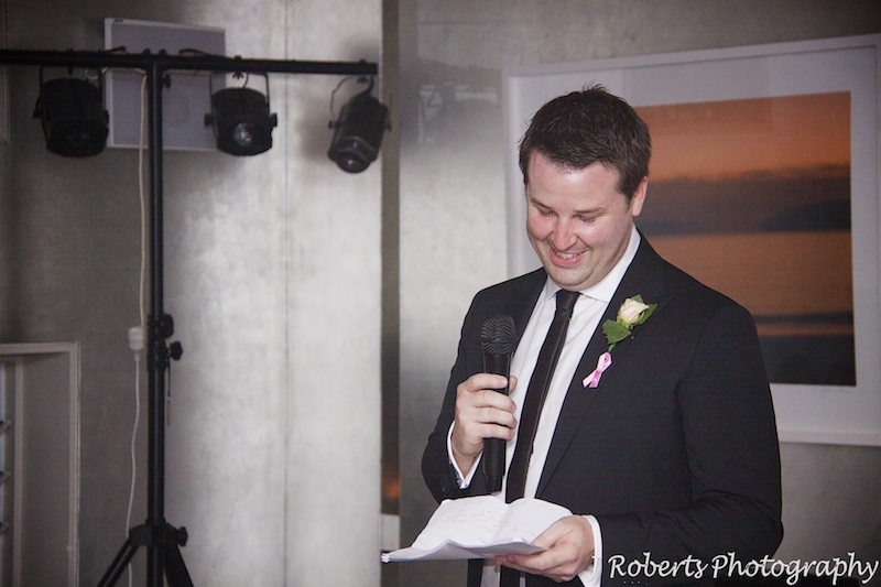 Groom making wedding speech - wedding photography sydney